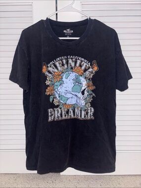 Hollister Black Graphic 'Infinite Dreamer' Tee with Teal & Orange Print